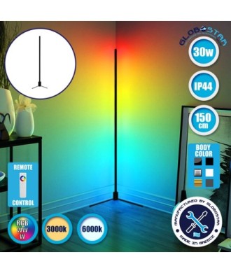 Μοντέρνο Minimal Επιδαπέδιο Μαύρο Φωτιστικό 150cm LED 30 Watt με Ασύρματο Χειριστήριο 2.4G RF & Dimmer RGBW+WW Πολύχρωμο - Ψυχρό - Ημέρας - Θερμό GloboStar ALIEN Design GLOBO-150-9